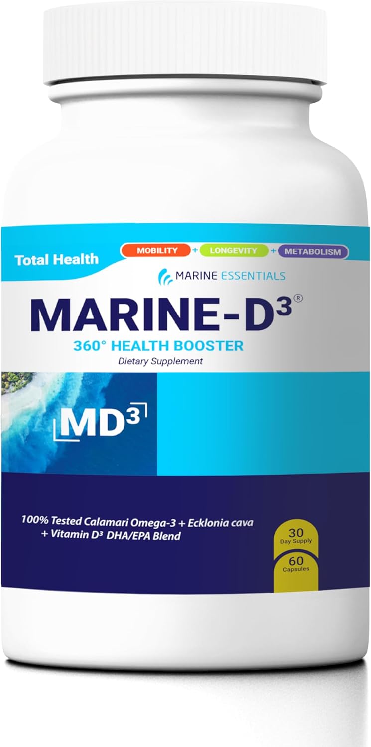 Marine D3 Omega 3 Calamari Ecklonia Cava DHA Supplement - 2 Bottles, 120 Capsules