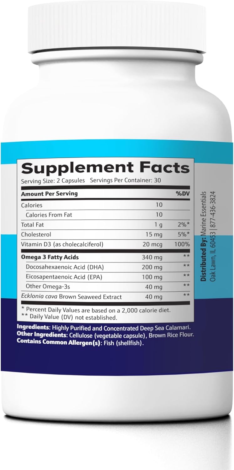 Marine D3 Omega 3 Calamari Ecklonia Cava DHA Supplement - 2 Bottles, 120 Capsules