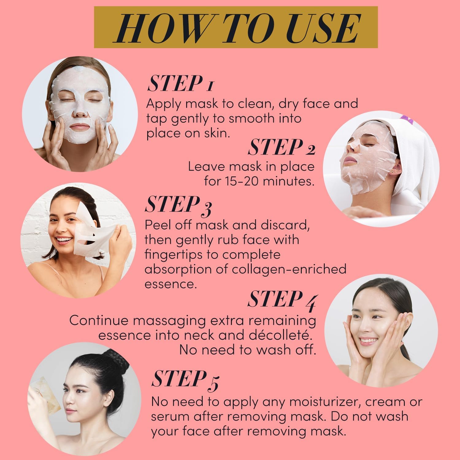 Marine Hydrolyzed Collagen Drink & Face Mask Set - 13,000mg Collagen Peptides with Hyaluronic Acid - 30 Day Supply - 5 Masks & 15 Bottles