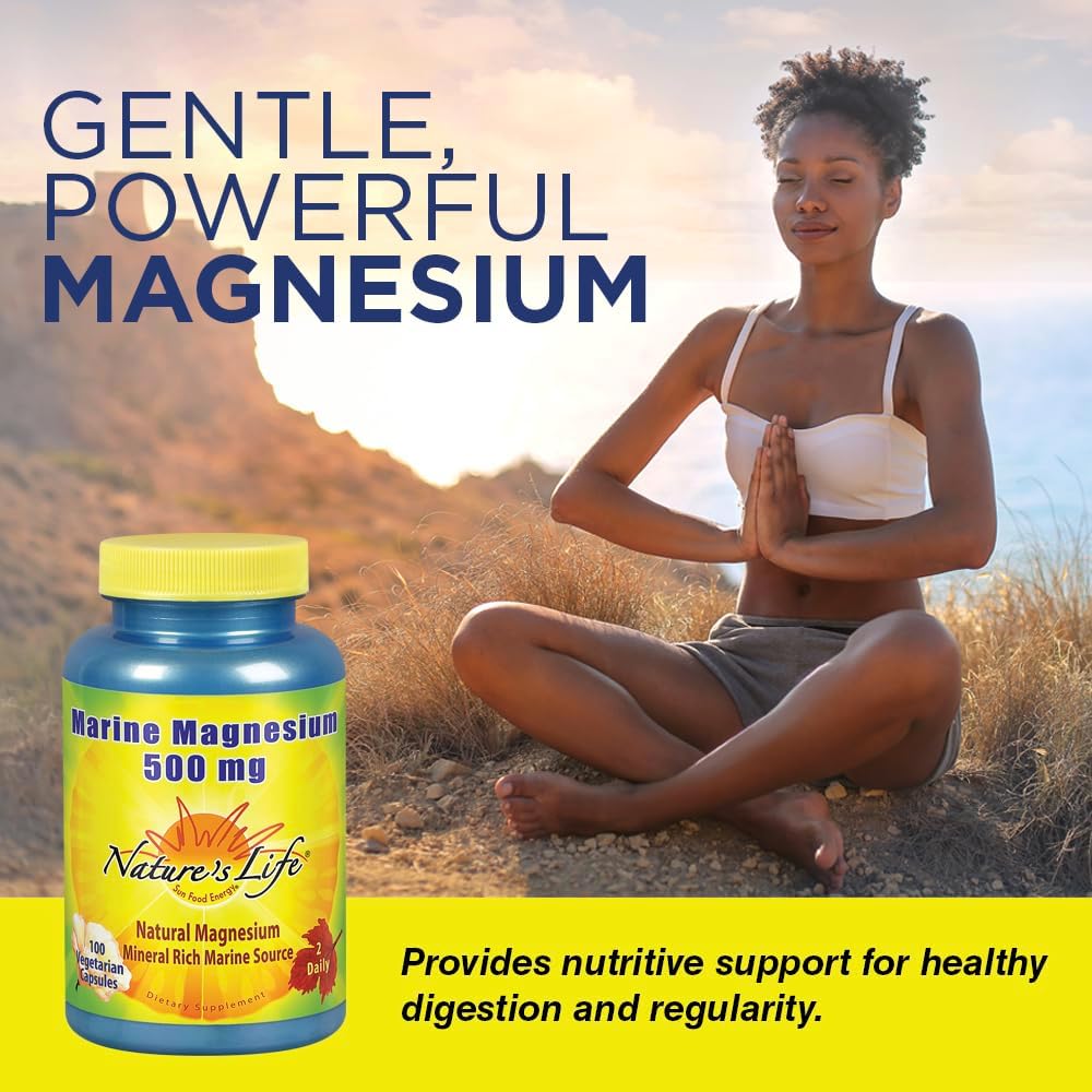 Marine Magnesium 500mg Capsules for Healthy Digestion & Regularity | Magnesium Hydroxide from Northern Sea Waters | 100 Vegetarian Capsules
