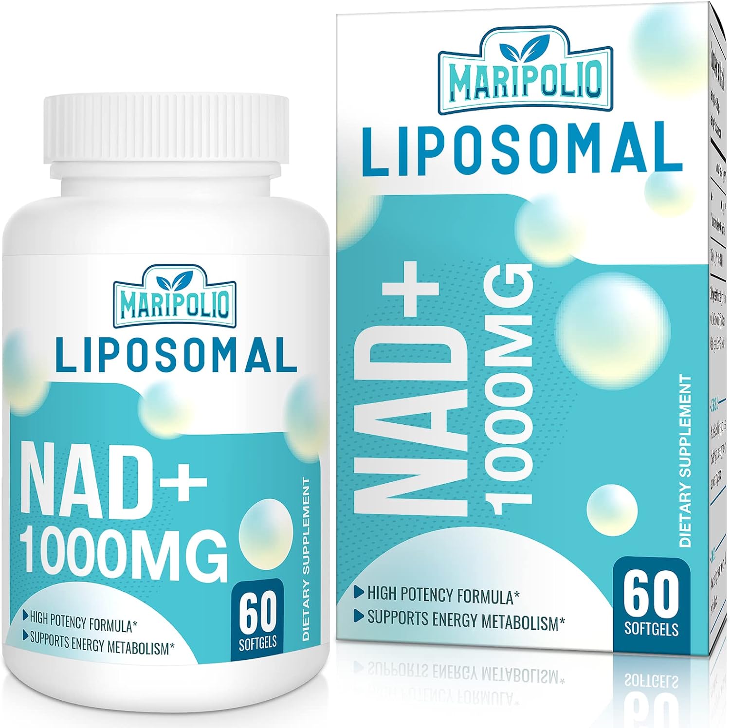 Maripolio Liposomal NAD+ Supplement 1000 mg Softgels | High NAD Potency for Energy, DNA Repair, Brain Function | Maximum Absorption | Anti-Aging Defense | 60 Count