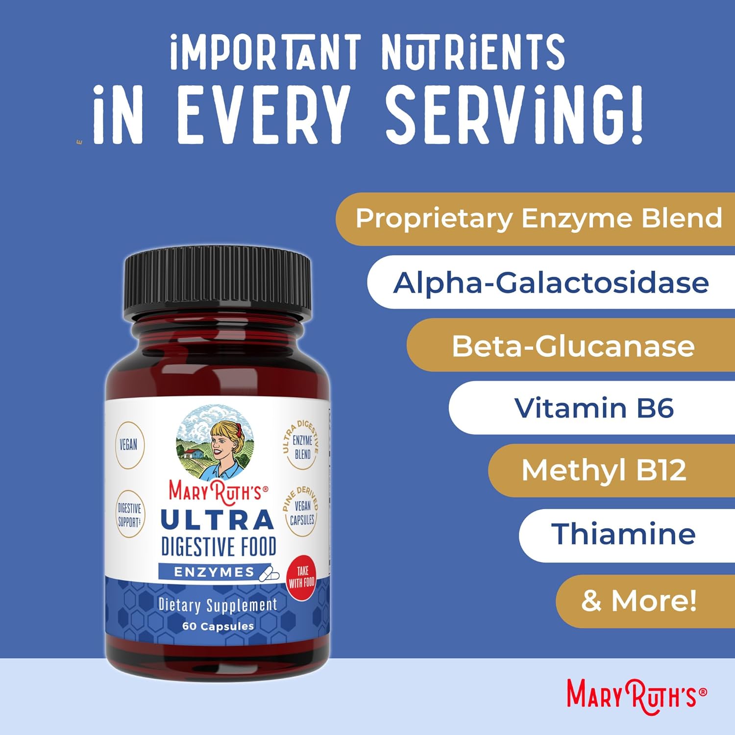 MaryRuth Organics Digestive Enzymes Capsules | Supports Gut Health & Immune System | Vegan Supplement | 60 Count | 2 Month Supply