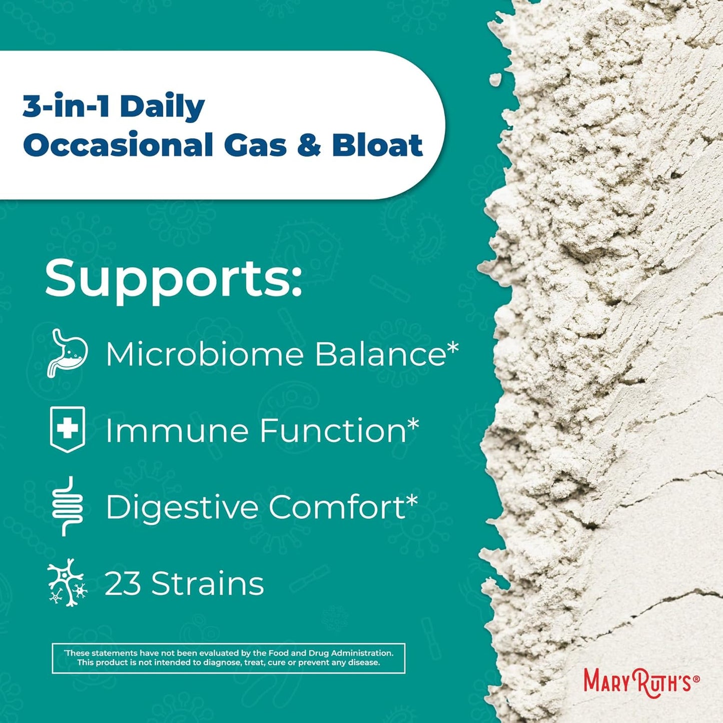MaryRuth Organics Gas & Bloat Probiotics for Men & Women | 3-in-1 Formula with Prebiotics & Postbiotics | Supports Normal Digestive Function | 60 Billion CFU | Shelf Stable | 0.5 oz