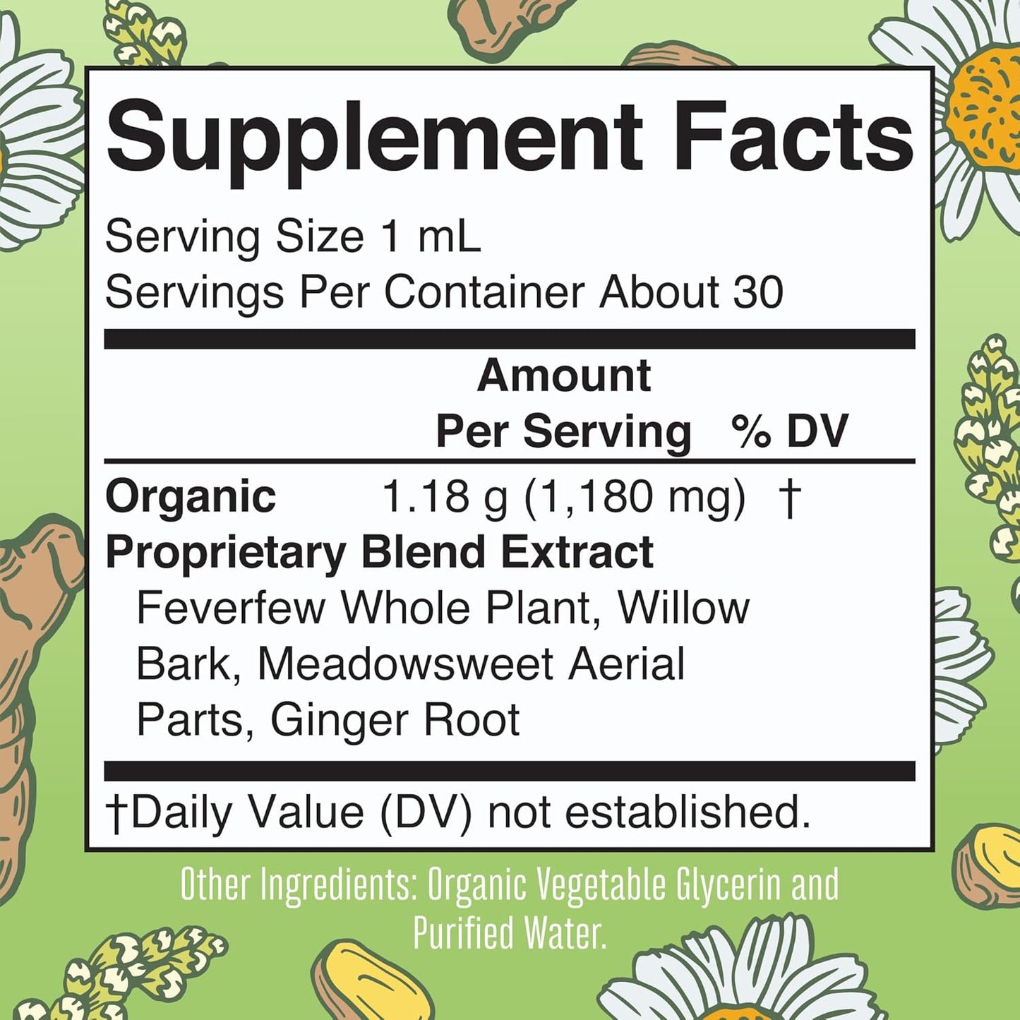 MaryRuth Organics Herbal Blend Liquid Extract for Head Comfort | USDA Organic | Ginger Root, Willow Bark, Feverfew, Meadowsweet | Non-GMO, Vegan, Gluten Free | 1 Fl Oz