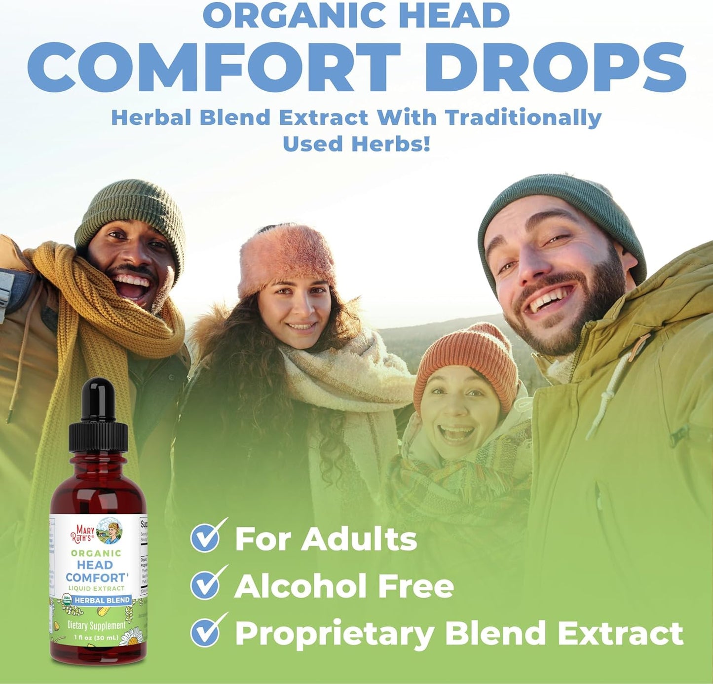 MaryRuth Organics Herbal Blend Liquid Extract for Head Comfort | USDA Organic | Ginger Root, Willow Bark, Feverfew, Meadowsweet | Non-GMO, Vegan, Gluten Free | 1 Fl Oz