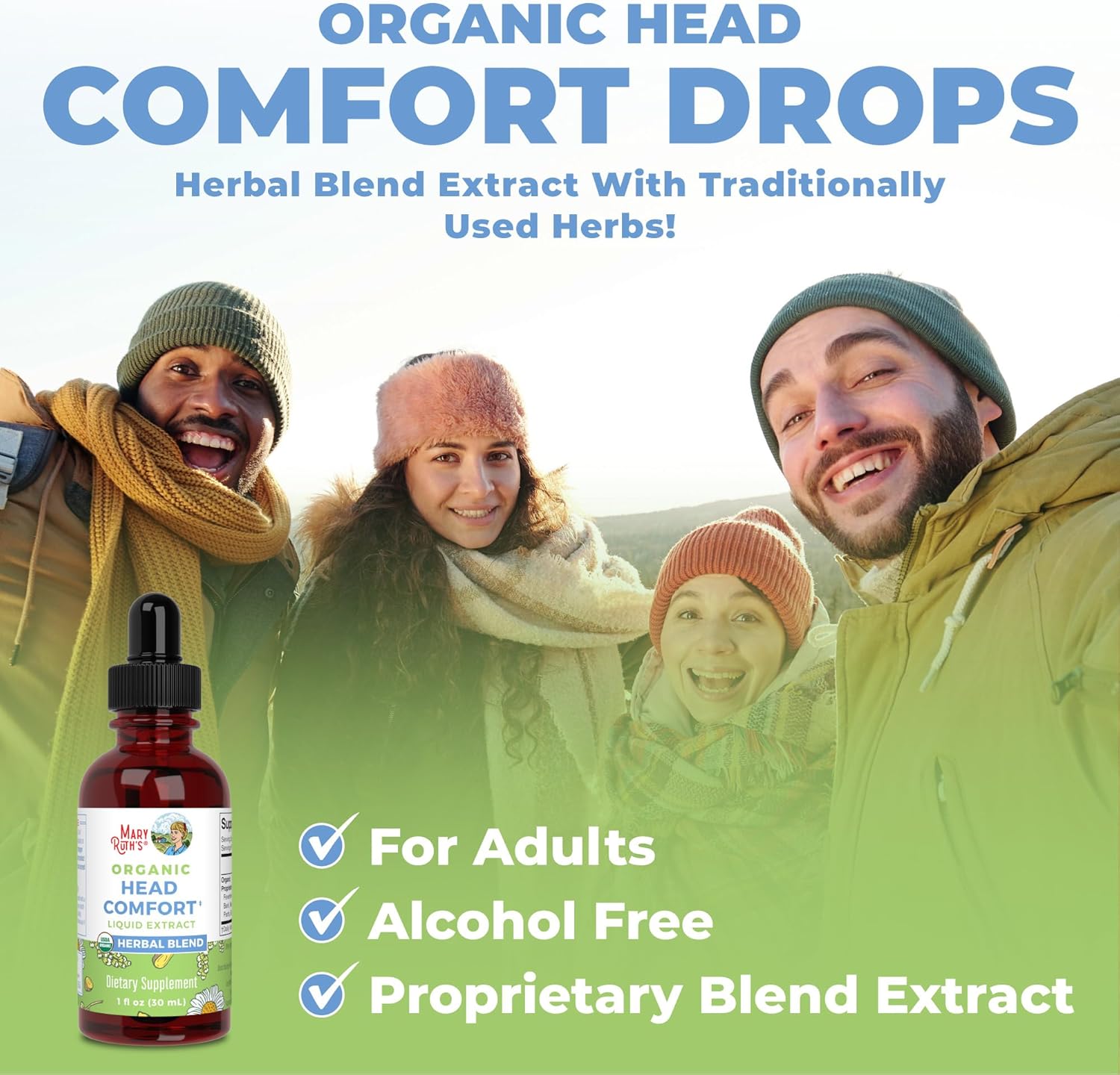MaryRuth Organics Herbal Blend Liquid Extract for Head Comfort | USDA Organic | Ginger Root, Willow Bark, Feverfew, Meadowsweet | Non-GMO, Vegan, Gluten Free | 1 Fl Oz