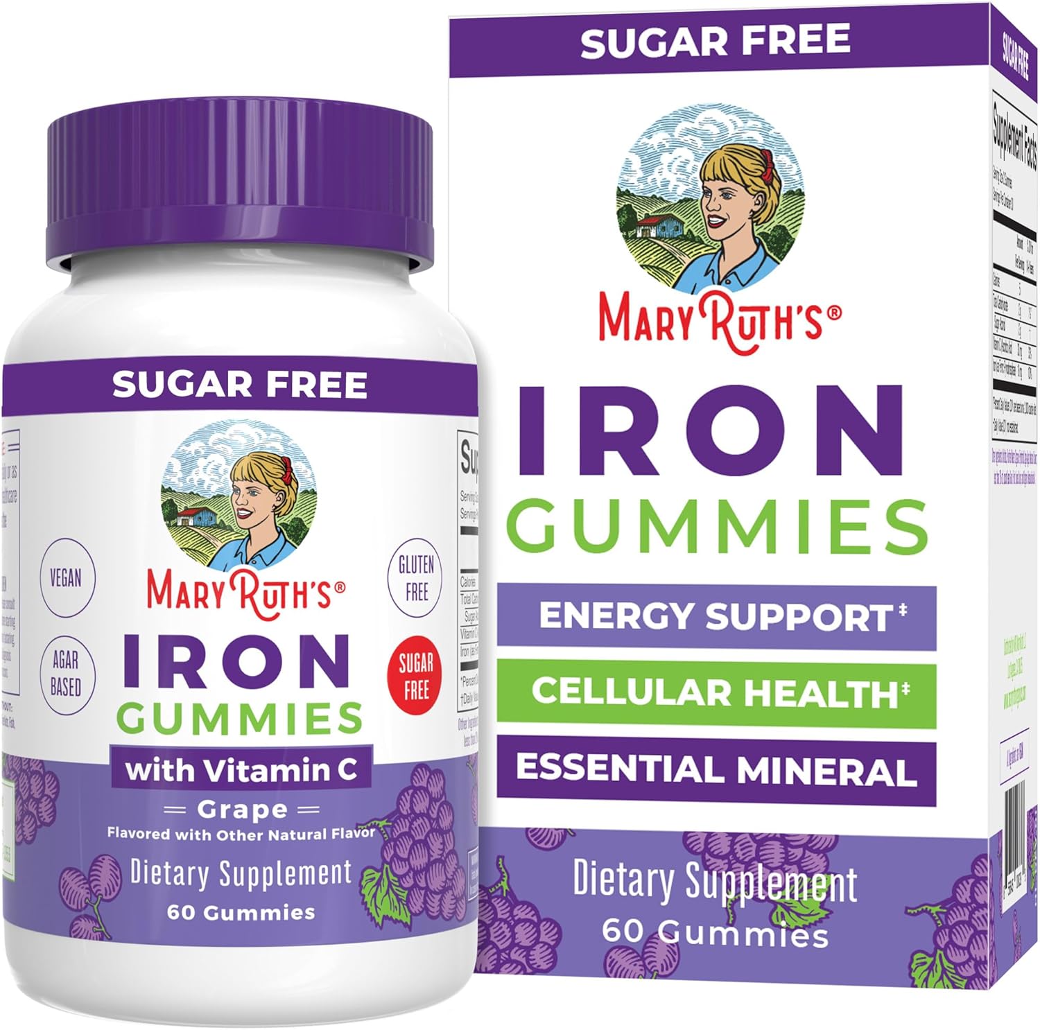 MaryRuth Organics Iron Gummy Supplements for Adults - 60 Count | Vegan Iron Supplement with Vitamin C for Immune Support | Sugar-Free Iron Deficiency Solution