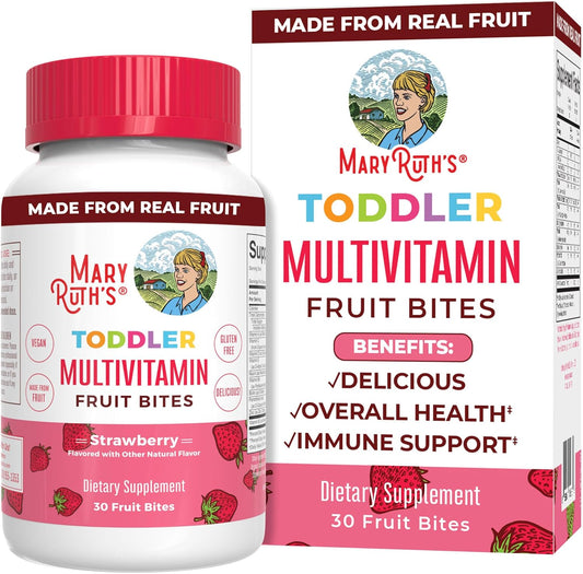 MaryRuth Organics Kids Multivitamin Fruit Bites for Ages 1+, Immune Support Supplement with Vitamin D & C, Vegan, 30 Servings