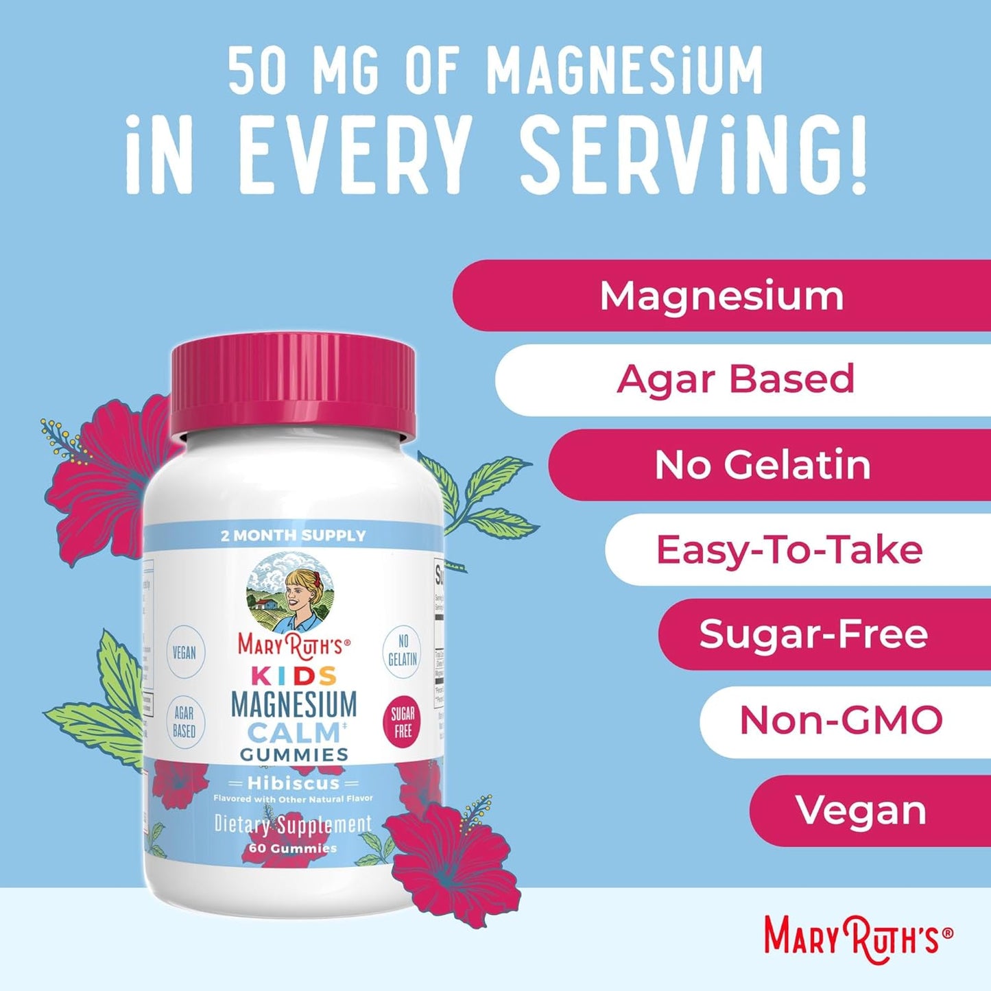 MaryRuth Organics Kids Multivitamin Gummies (Strawberry) and Magnesium Calm Gummies (Hibiscus) | Clean Label Project Verified® | Vegan, Non-GMO, Gluten Free | Promotes Wellness and Sleep