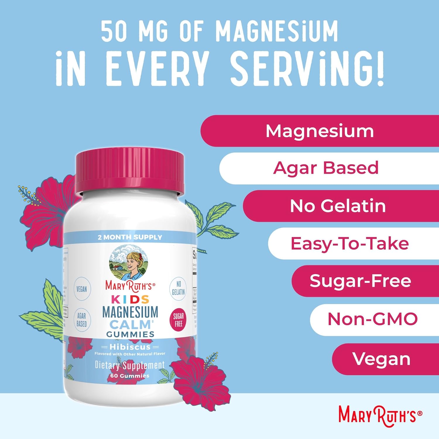 MaryRuth Organics Kids Multivitamin Gummies (Strawberry) and Magnesium Calm Gummies (Hibiscus) | Clean Label Project Verified® | Vegan, Non-GMO, Gluten Free | Promotes Wellness and Sleep