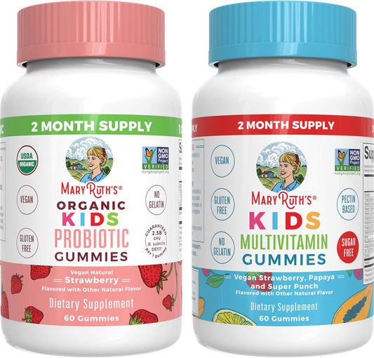 MaryRuth Organics Kids Multivitamin & Probiotic Gummies (Strawberry) | Clean Label Project Verified® | Vitamins for Gut Health, Immunity, Wellness | Vegan, Non-GMO, Gluten Free