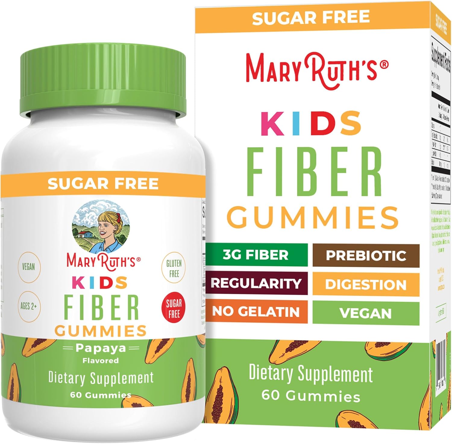 MaryRuth Organics Kids Prebiotic Gummy Supplement - 2 Month Supply, Sugar Free, Gut Health & Digestion Support, 3g Fiber, 60 Count