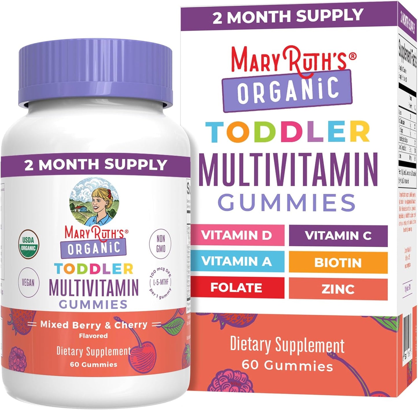 MaryRuth Organics Kids' USDA Vitamin Gummy with C, D3, and Zinc - Mixed Berry & Cherry Flavor - 2 Month Supply