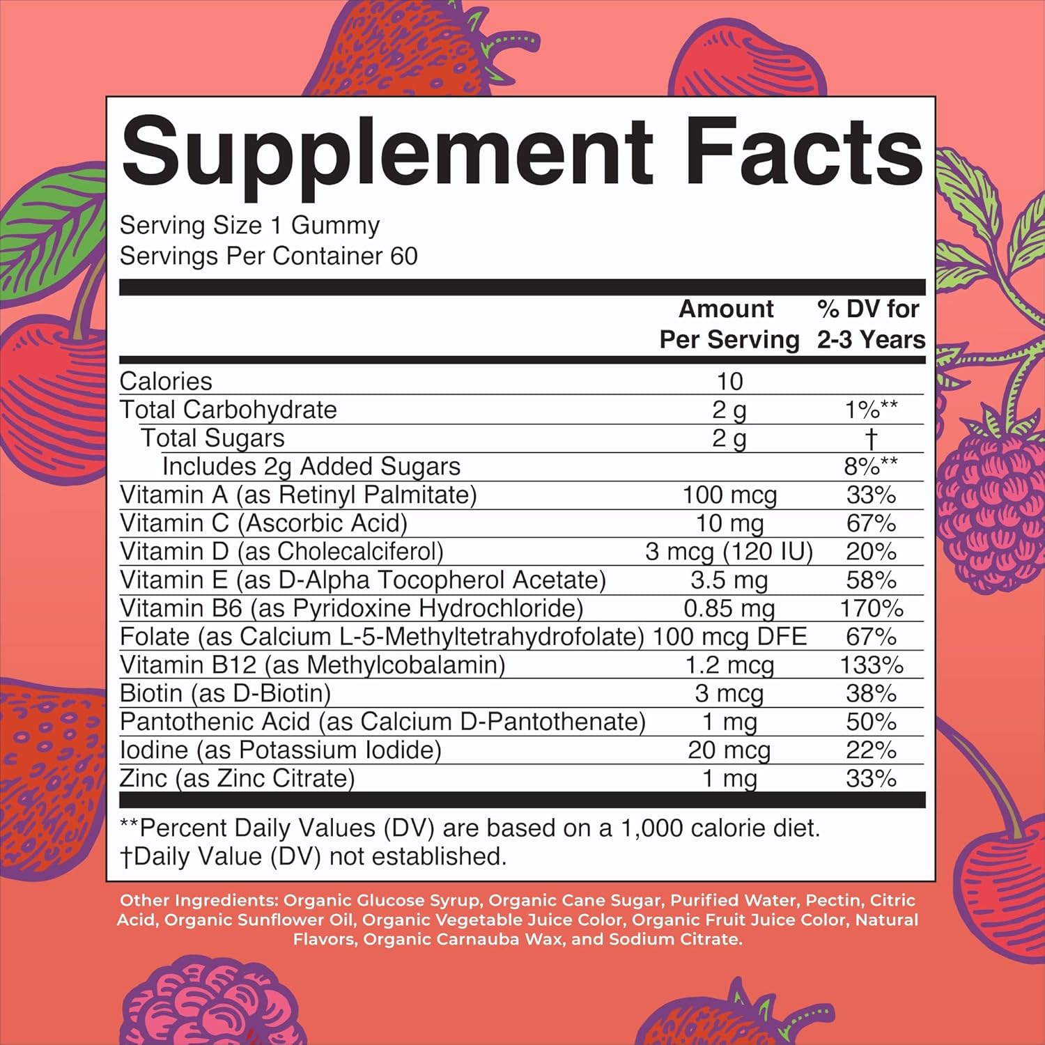 MaryRuth Organics Kids' USDA Vitamin Gummy with C, D3, and Zinc - Mixed Berry & Cherry Flavor - 2 Month Supply