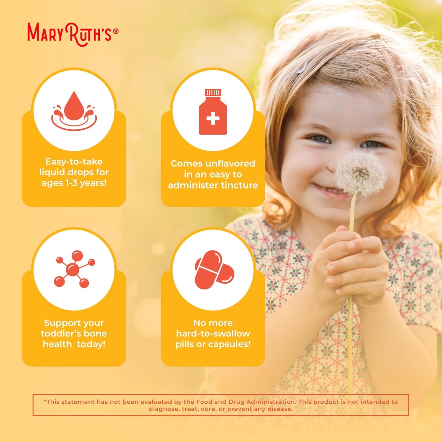 MaryRuth Organics Kids Vitamin D3 K2 Liquid Supplement for Strong Bones - Vegan & Gluten-Free - 1 Fl Oz