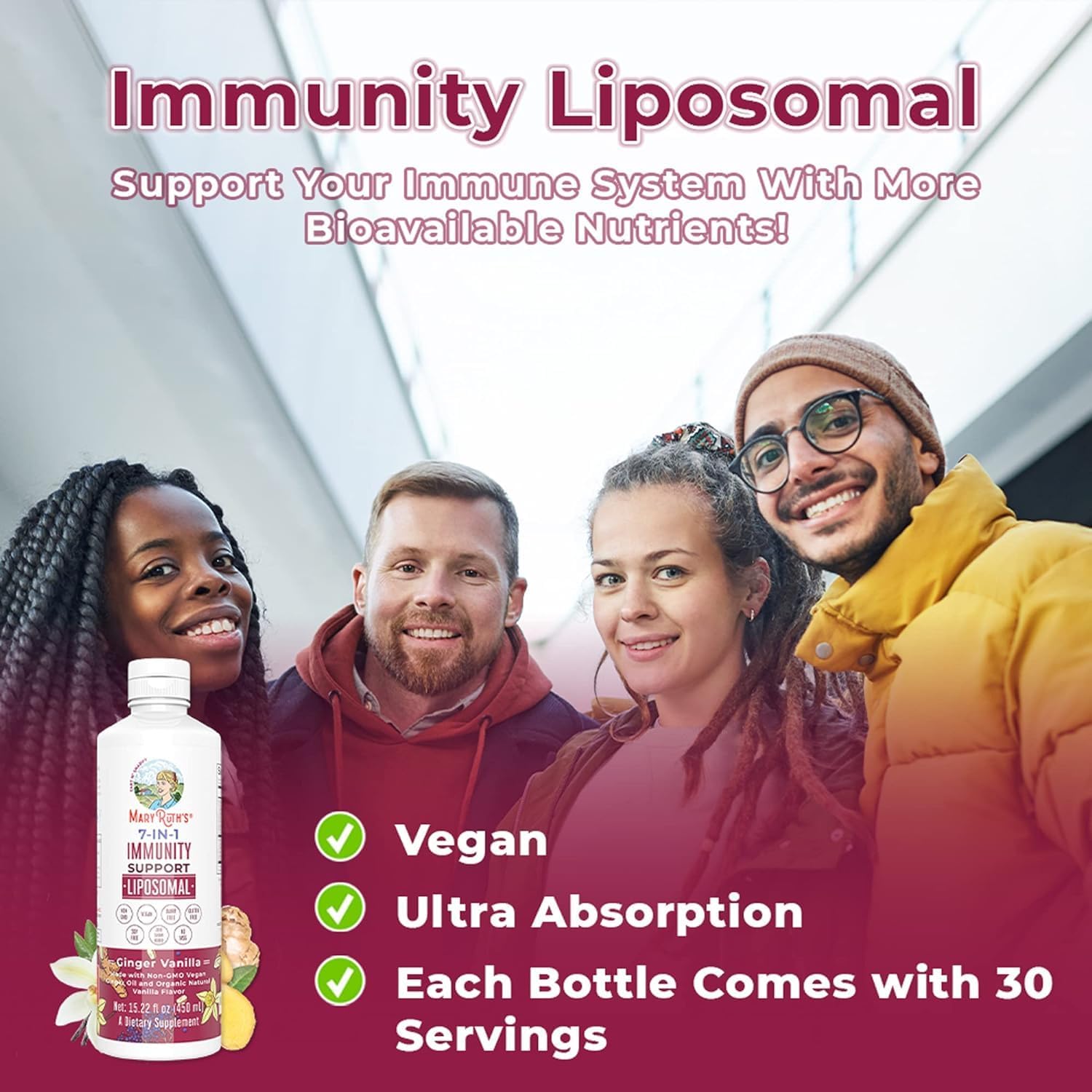MaryRuth Organics Liposomal Lysine & Immunity Vitamins | Snickerdoodle & Ginger Vanilla Flavors | Clean Label Project Verified | Vegan & Non-GMO
