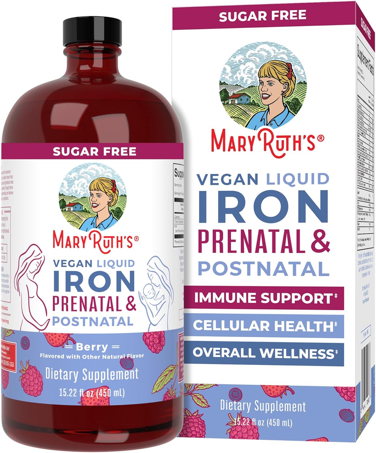 MaryRuth Organics Liquid Iron Supplement for Prenatal & Postnatal Support - Iron Deficiency, Immune Boost - Vegan, Non-GMO, 15.22 Fl Oz