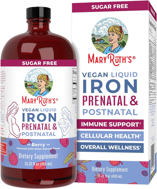 MaryRuth Organics Liquid Iron Supplement for Prenatal & Postnatal Support - Iron Deficiency, Immune Boost - Vegan, Non-GMO, 15.22 Fl Oz