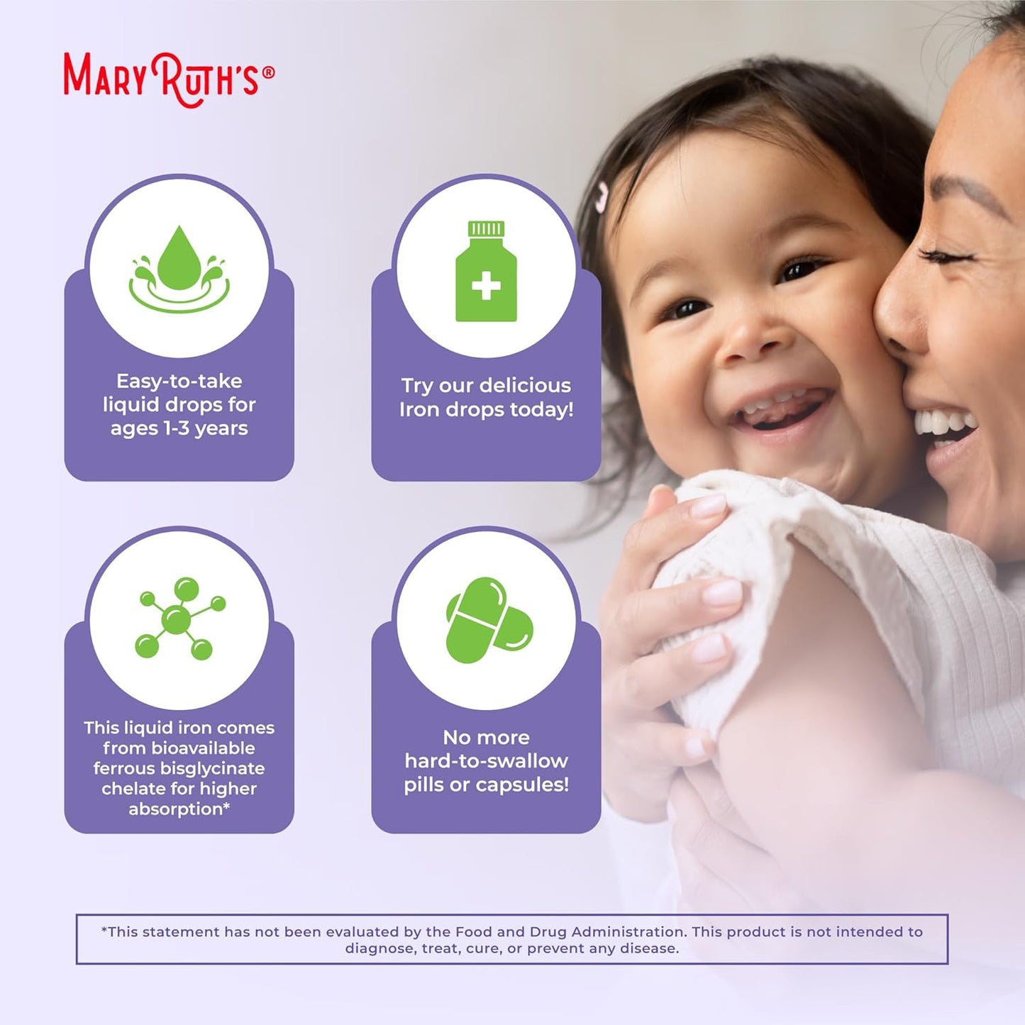 MaryRuth Organics Liquid Iron Supplement for Toddlers Ages 1-3 | Ferrochel | Iron Deficiency Support | Vegan & Gluten Free | 2 Fl Oz