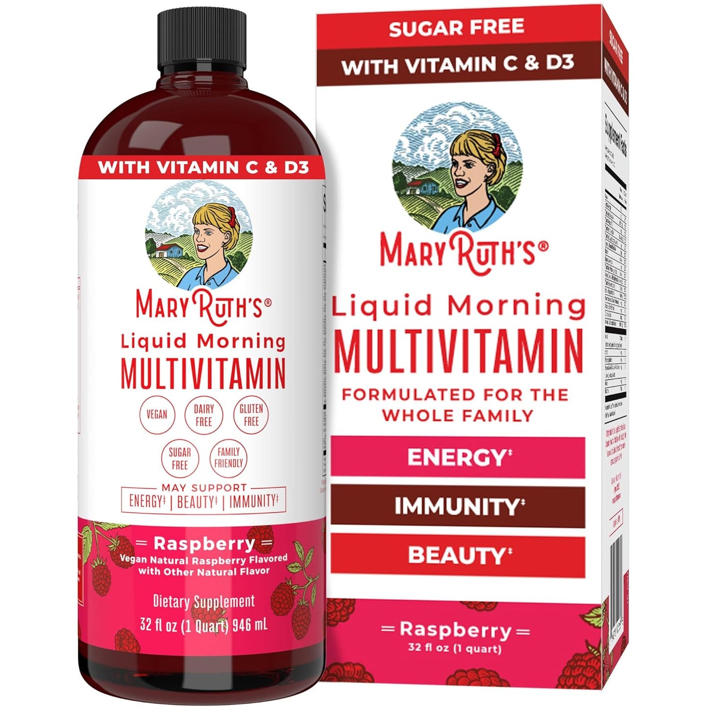 MaryRuth Organics Multivitamin for Women, Men, and Kids - Vegan, Sugar-Free, Non-GMO Liquid Multivitamin and Multimineral Supplement - Beauty and Energy Boost - 32 Fl Oz