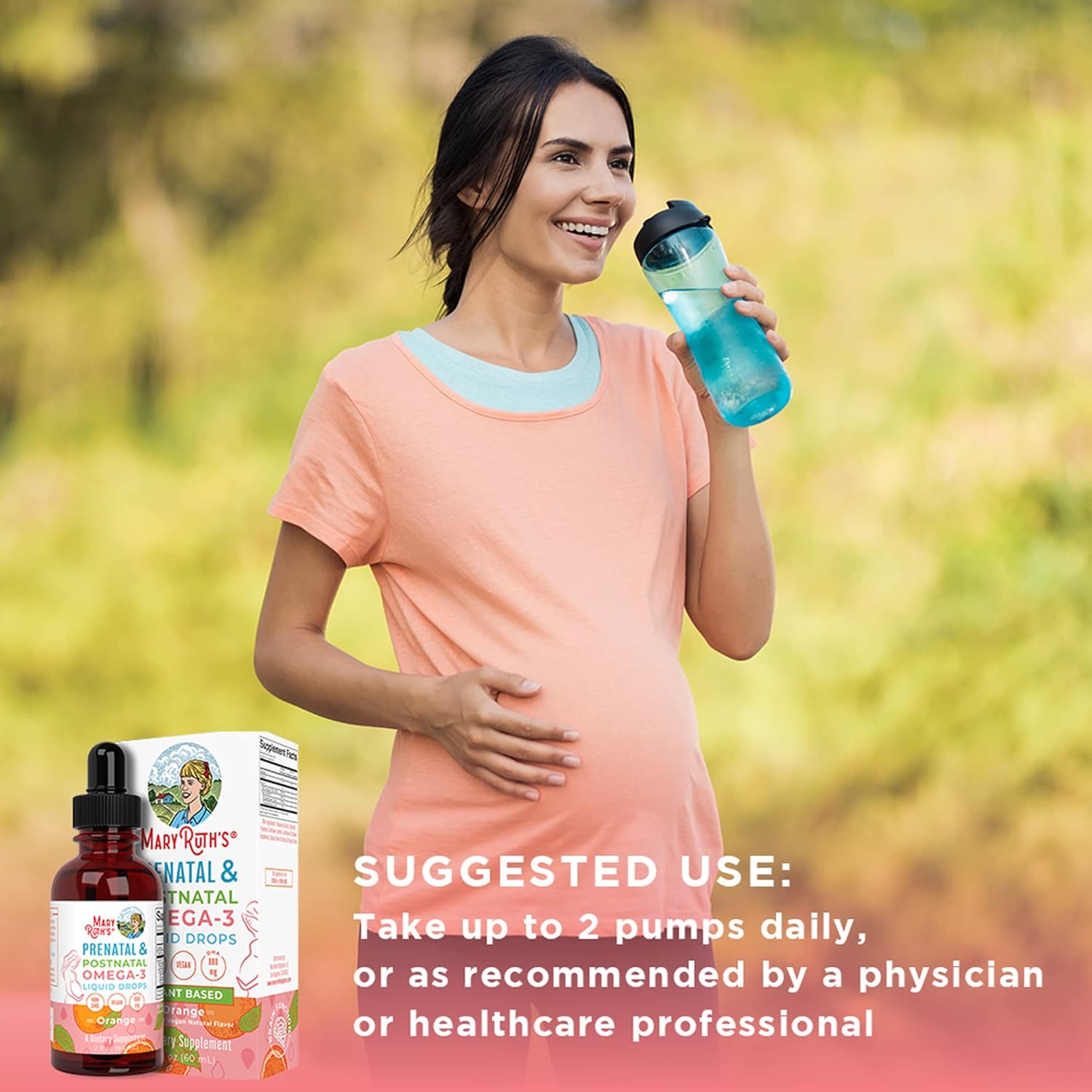 MaryRuth Organics Prenatal & Postnatal Omega-3 Liquid Drops - 800mg DHA & 8mg EPA - 2oz Bottle - Support for Mom & Baby's Health