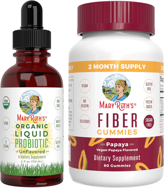 MaryRuth Organics Probiotic & Fiber Gummies Bundle for Adults & Kids | Vegan, Non-GMO Digestive Health Supplement | Sugar-Free | Gut Health Support