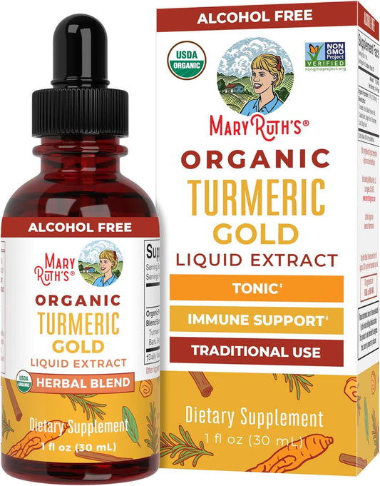 MaryRuth Organics Turmeric Gold Liquid Drops - Herbal Blend with Turmeric Curcumin, Black Pepper, Cassia Cinnamon Bark, and Ginger Root - Immune Support - Non-GMO - Vegan - 1oz