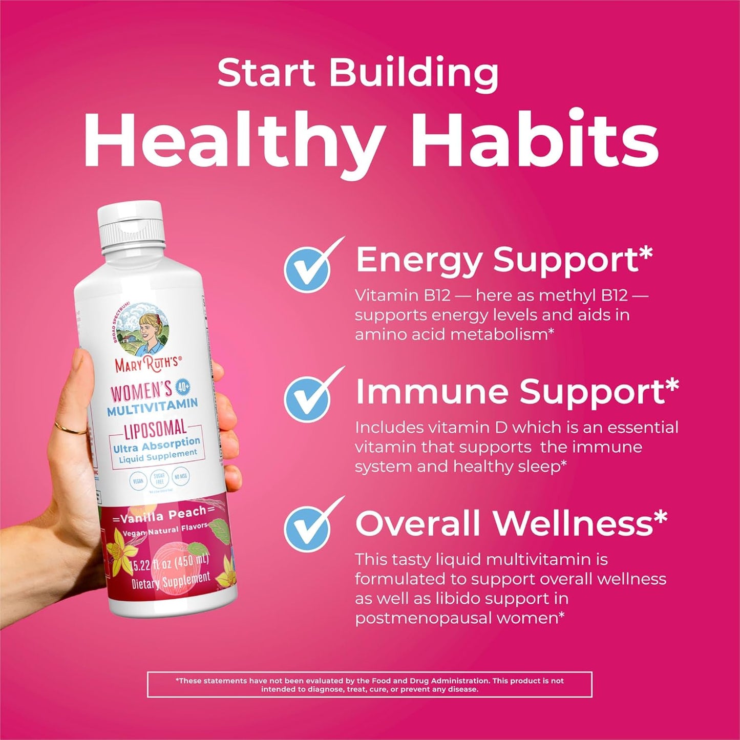 MaryRuth Organics Women's 40+ Multivitamin Liposomal with Immune Support, Energy, Sleep Aid - Vegan, Non-GMO, Sugar Free - 15.22 Fl Oz