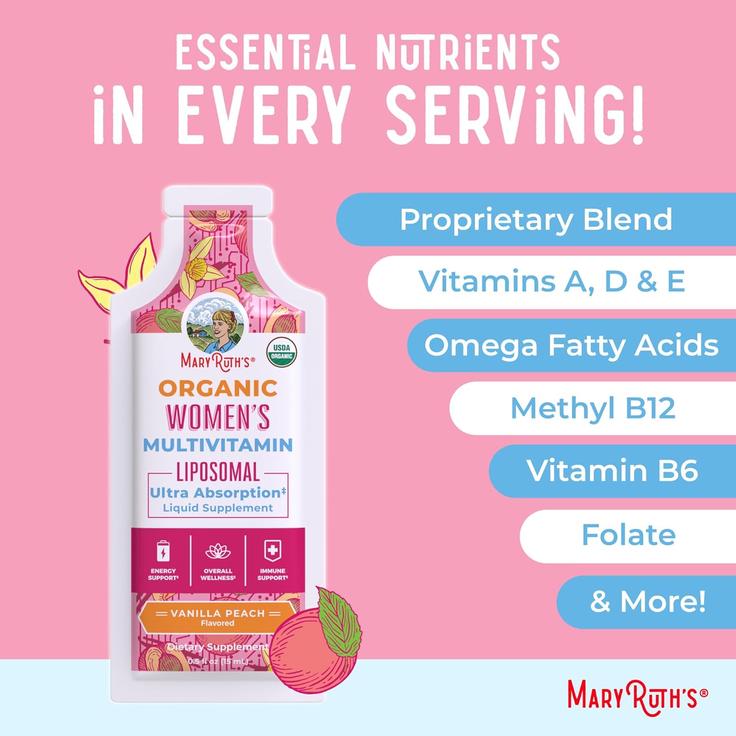 MaryRuth Organics Women's Immune Support Multivitamin with Ashwagandha - Liquid, Sugar Free, Vegan, Non-GMO - 14 Servings