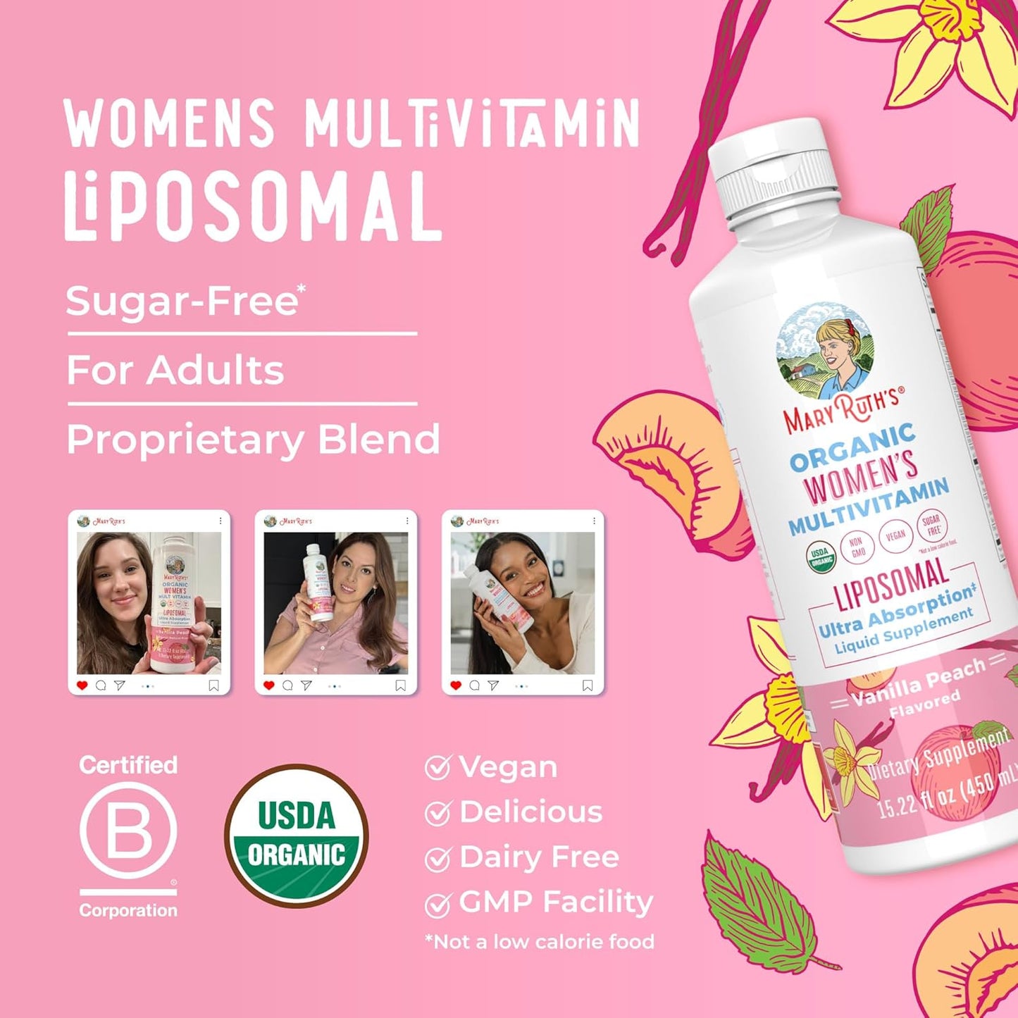 MaryRuth Organics Women's Liquid Multivitamin with Ashwagandha and Methylfolate - Immune Support, Organic, Vegan, Non-GMO - 15.22 Fl Oz