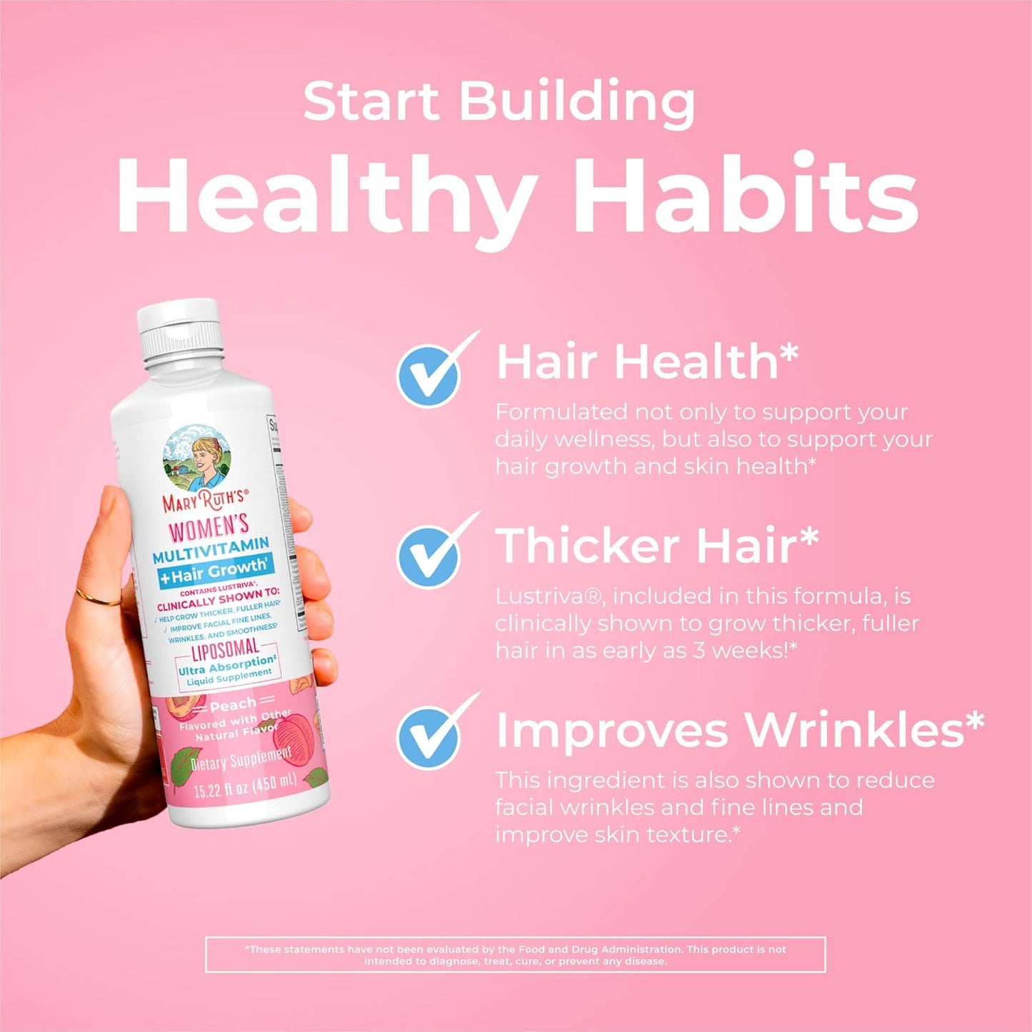 MaryRuth Organics Women's Multivitamin for Hair Growth, Skin Care & Anti-Aging - Liposomal Biotin, Vitamin D, B Complex - Clinically Tested, 15 Fl Oz