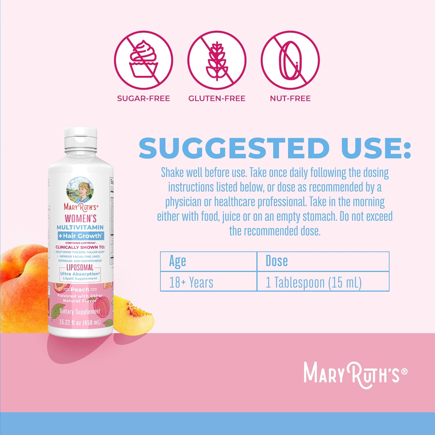 MaryRuth Organics Women's Multivitamin for Hair Growth, Skin Care & Anti-Aging - Liposomal Biotin, Vitamin D, B Complex - Clinically Tested, 15 Fl Oz