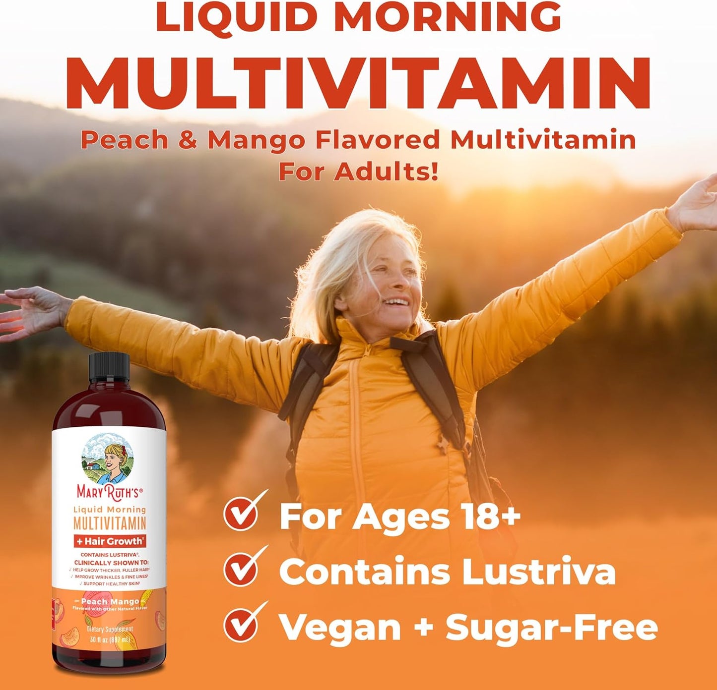 MaryRuth Organics Women's Multivitamin with Hair Growth Vitamins & Minerals | Lustriva® & Chromium Picolinate | Thicker Hair, Skin Care | 30 Fl Oz (3 Pack)