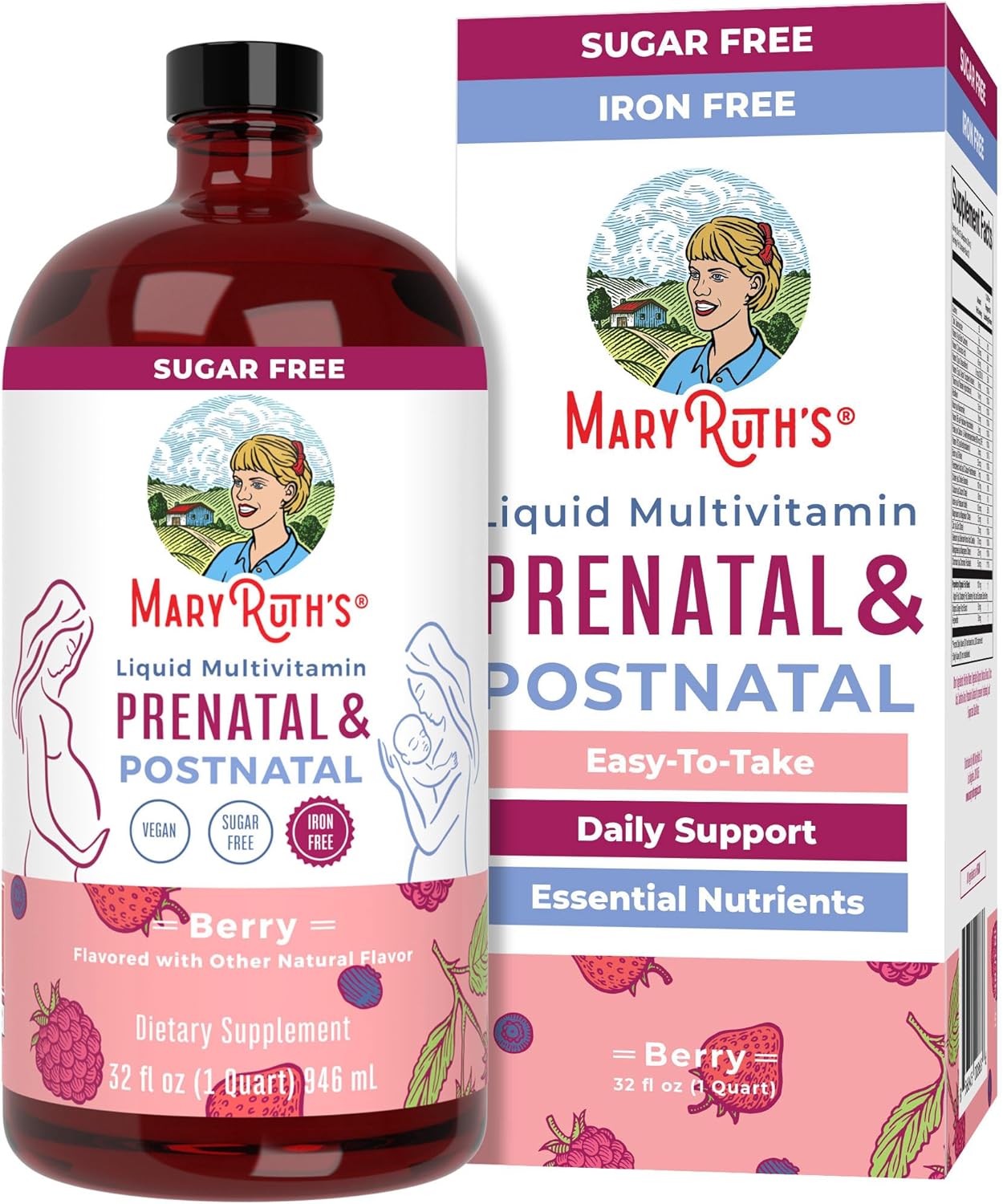 MaryRuth Organics Women's Postnatal & Prenatal Vitamins: Sugar Free Multivitamin for Pre-Conception, Pregnancy, & Nursing with Ginger, Selenium, Folate | Vegan, Non-GMO, Gluten Free | 32oz