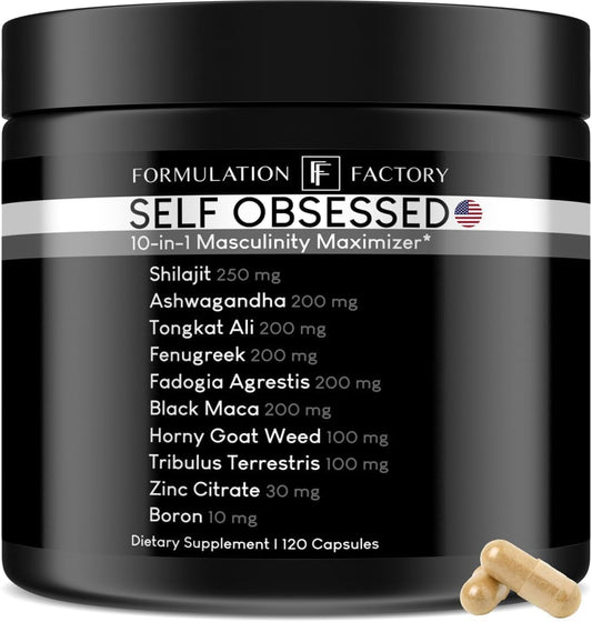 Masculinity Maximizer Supplement for Men - Shilajit, Tongkat Ali, Ashwagandha, Fenugreek - Muscle Growth, Energy, Drive, Strength, Recovery - 2 Month Supply