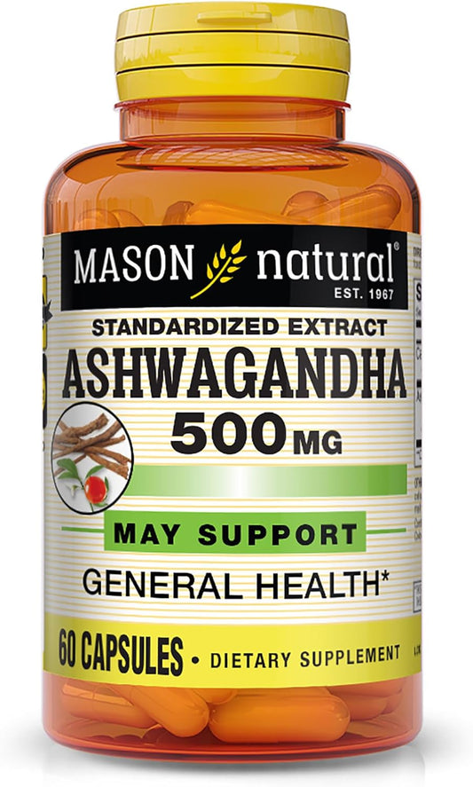 Mason Natural Ashwagandha 500 mg Herbal Supplement for Stress & Energy - 60 Day Supply