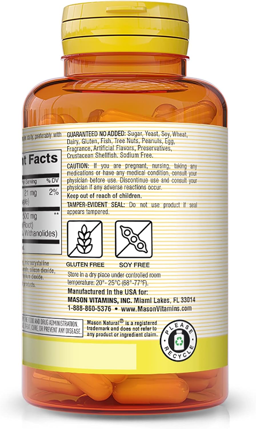 Mason Natural Ashwagandha 500 mg Herbal Supplement for Stress & Energy - 60 Day Supply