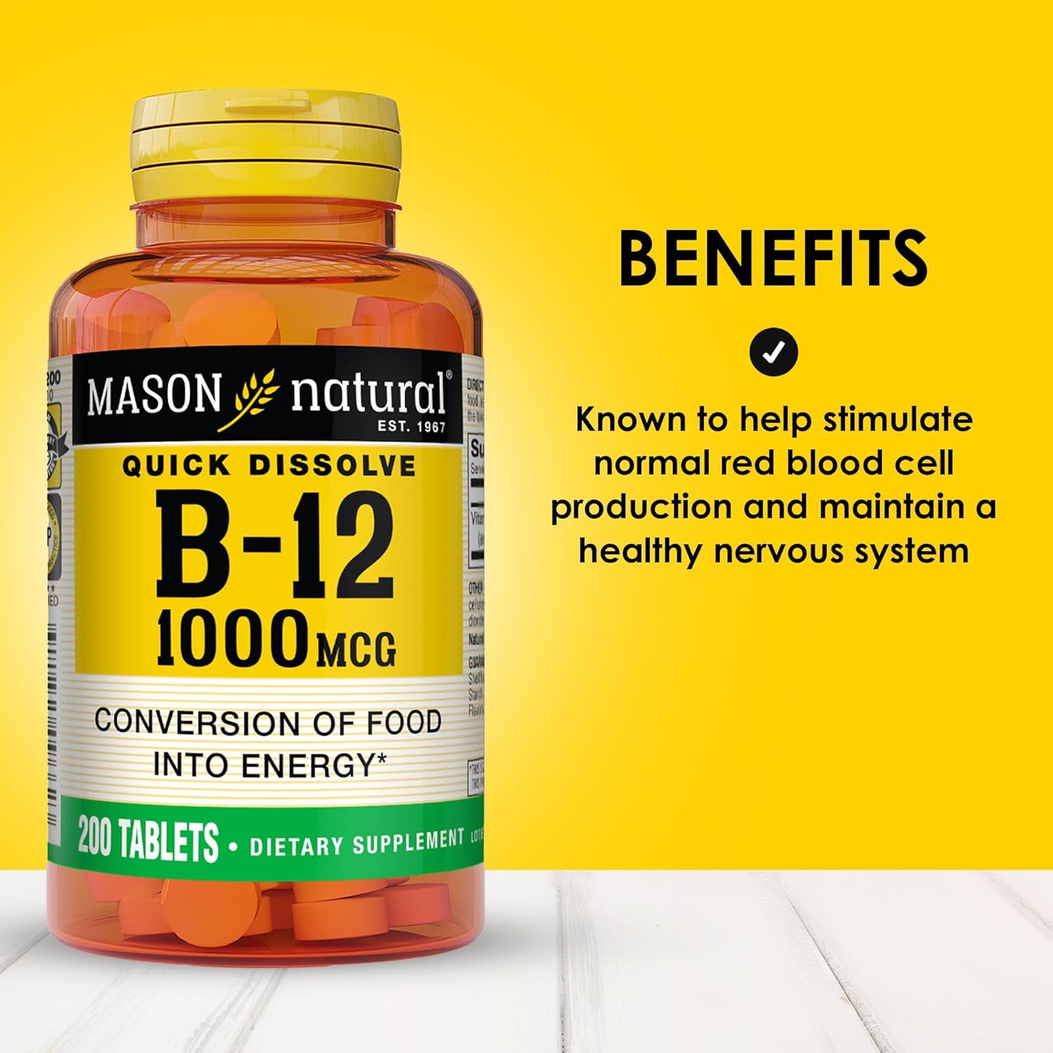 Mason Natural B12 1000 mcg Sublingual Tablets, 200 Count Bottle