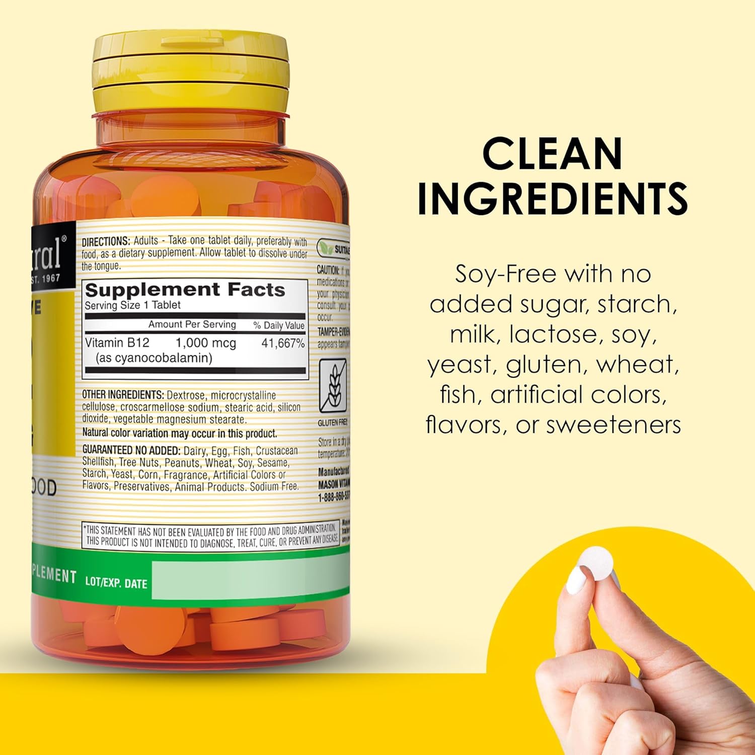 Mason Natural B12 1000 mcg Sublingual Tablets, 200 Count Bottle