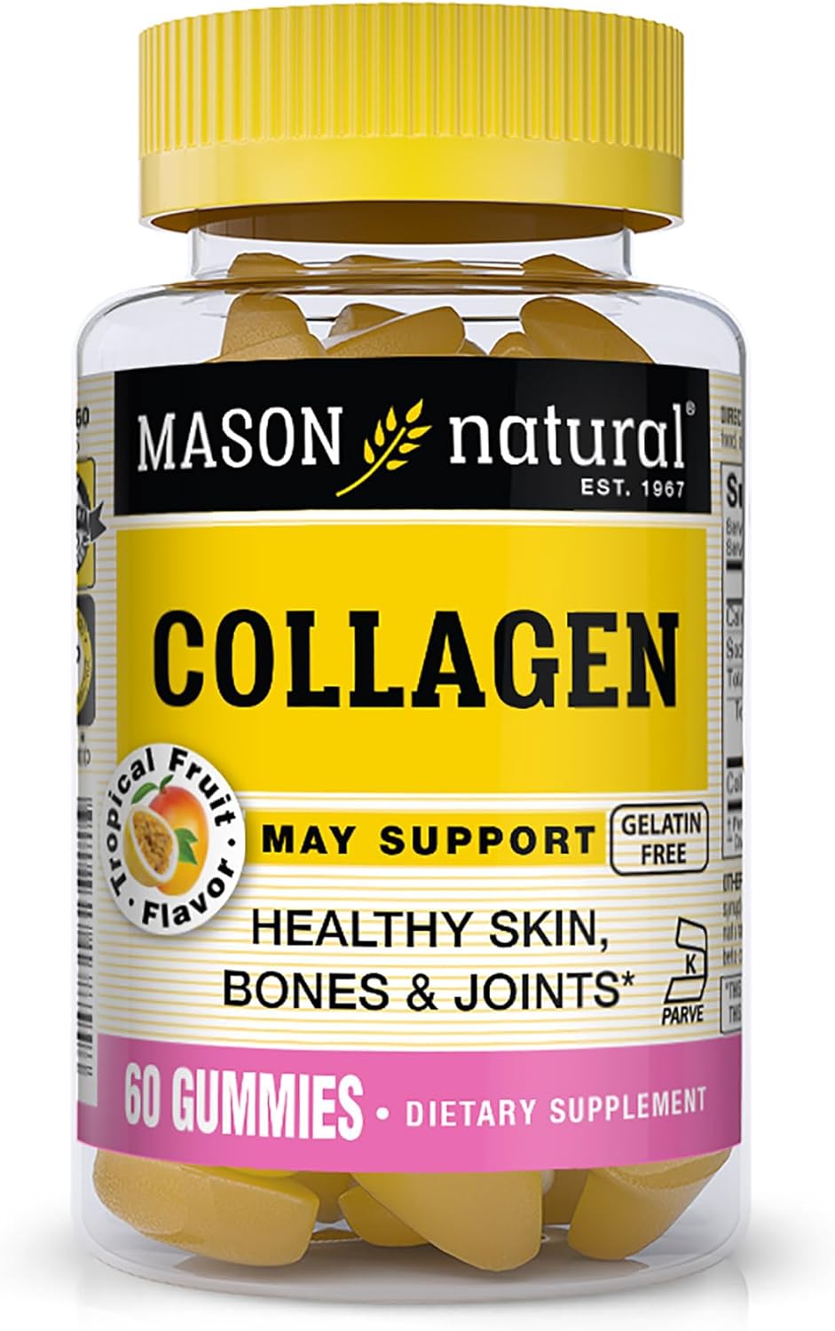 MASON NATURAL Collagen Gummies - Tropical Flavor, 60 Kosher Gummies for Healthy Skin, Bones, and Joints
