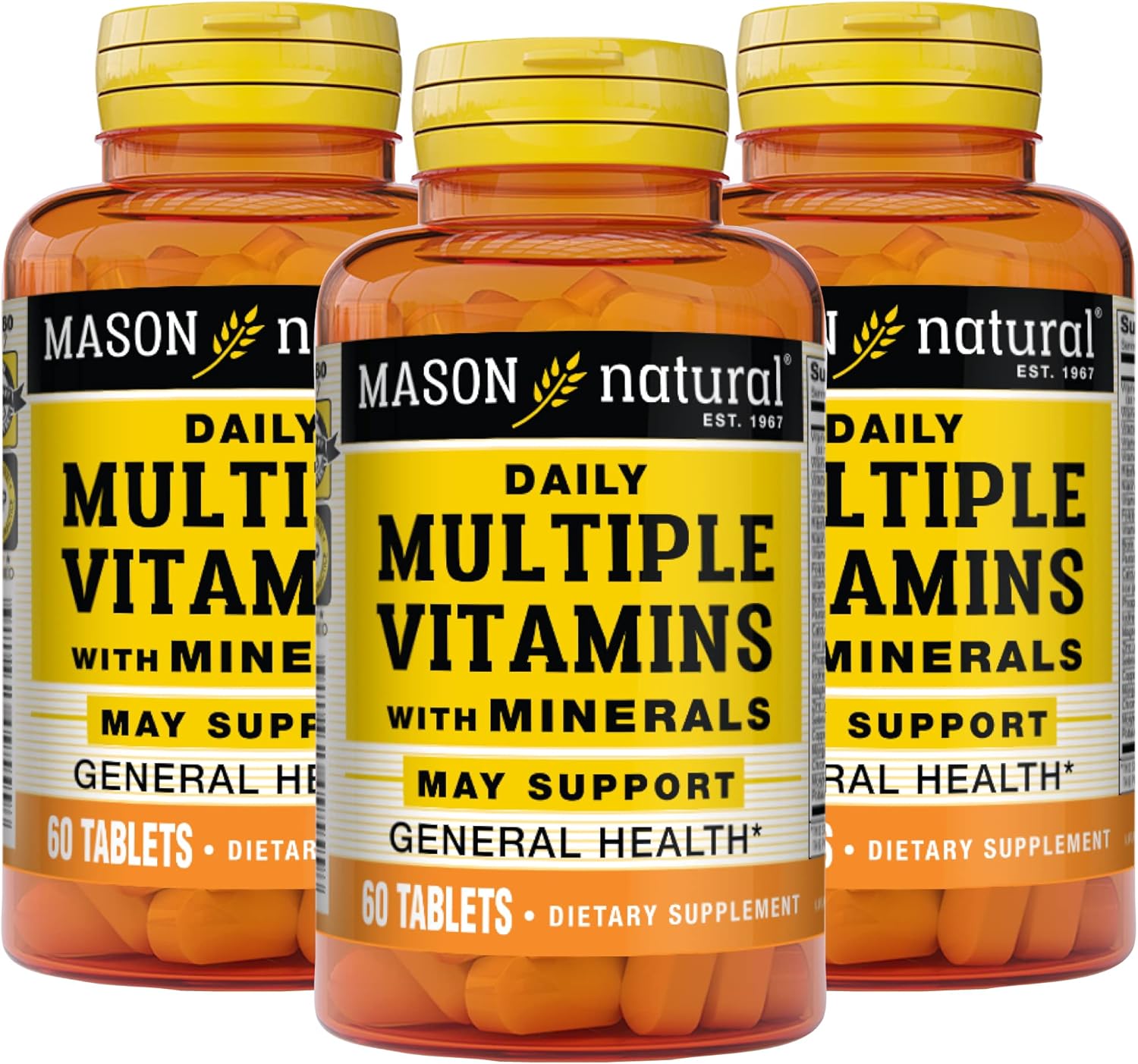MASON NATURAL Daily Multiple Vitamins with Minerals - Complete Multivitamin with 24 Essential Nutrients for Overall Health, 180 Tablets