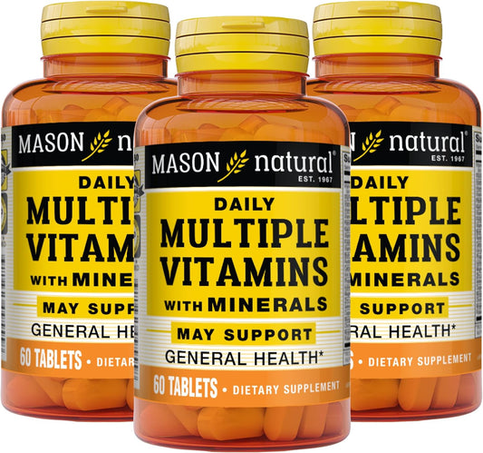 MASON NATURAL Daily Multiple Vitamins with Minerals - Complete Multivitamin with 24 Essential Nutrients for Overall Health, 180 Tablets