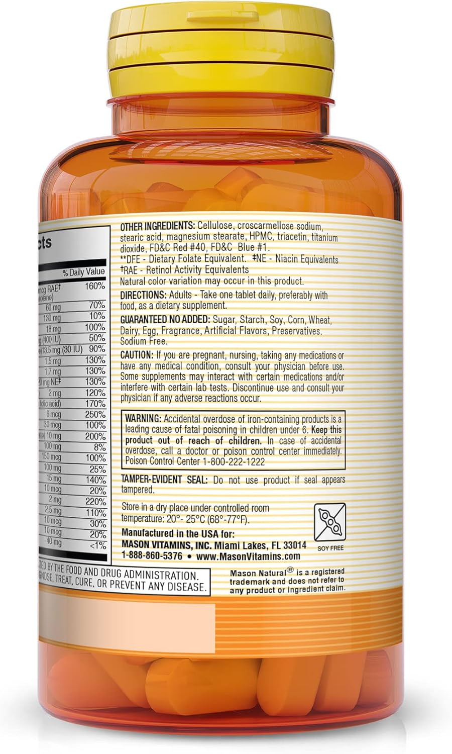MASON NATURAL Daily Multiple Vitamins with Minerals - Complete Multivitamin with 24 Essential Nutrients for Overall Health, 180 Tablets