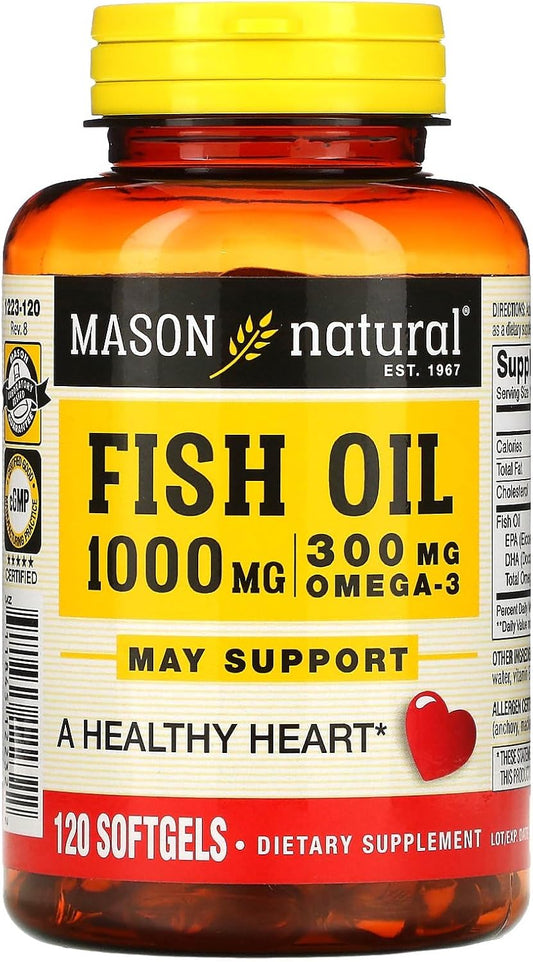 Mason Natural Fish Oil Softgels - 1,000 mg, 120 Count Bottle