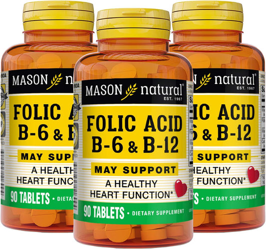 MASON NATURAL Heart Formula B6/B12/Folic Acid Tablets, 90 Count (Pack of 3) - Supports Cardiovascular Health, Red Blood Cell Formation, Metabolic Function - Dietary Supplement