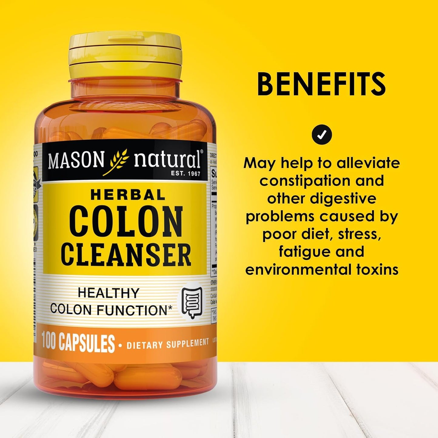 MASON NATURAL Herbal Colon Cleanser - 300 Day Supply, Dietary Supplement for Digestive Health - Soluble Fibers, Probiotics, Herbs - 3 Pack
