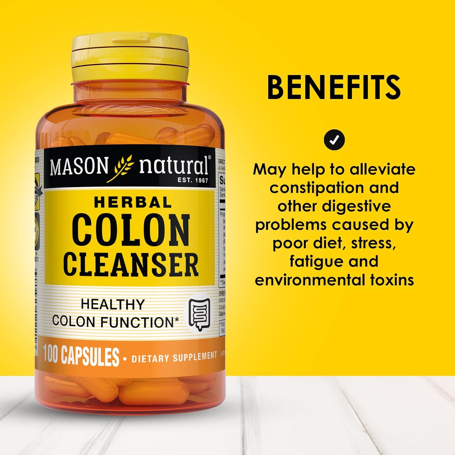 MASON NATURAL Herbal Colon Cleanser - 300 Day Supply, Dietary Supplement for Digestive Health - Soluble Fibers, Probiotics, Herbs - 3 Pack