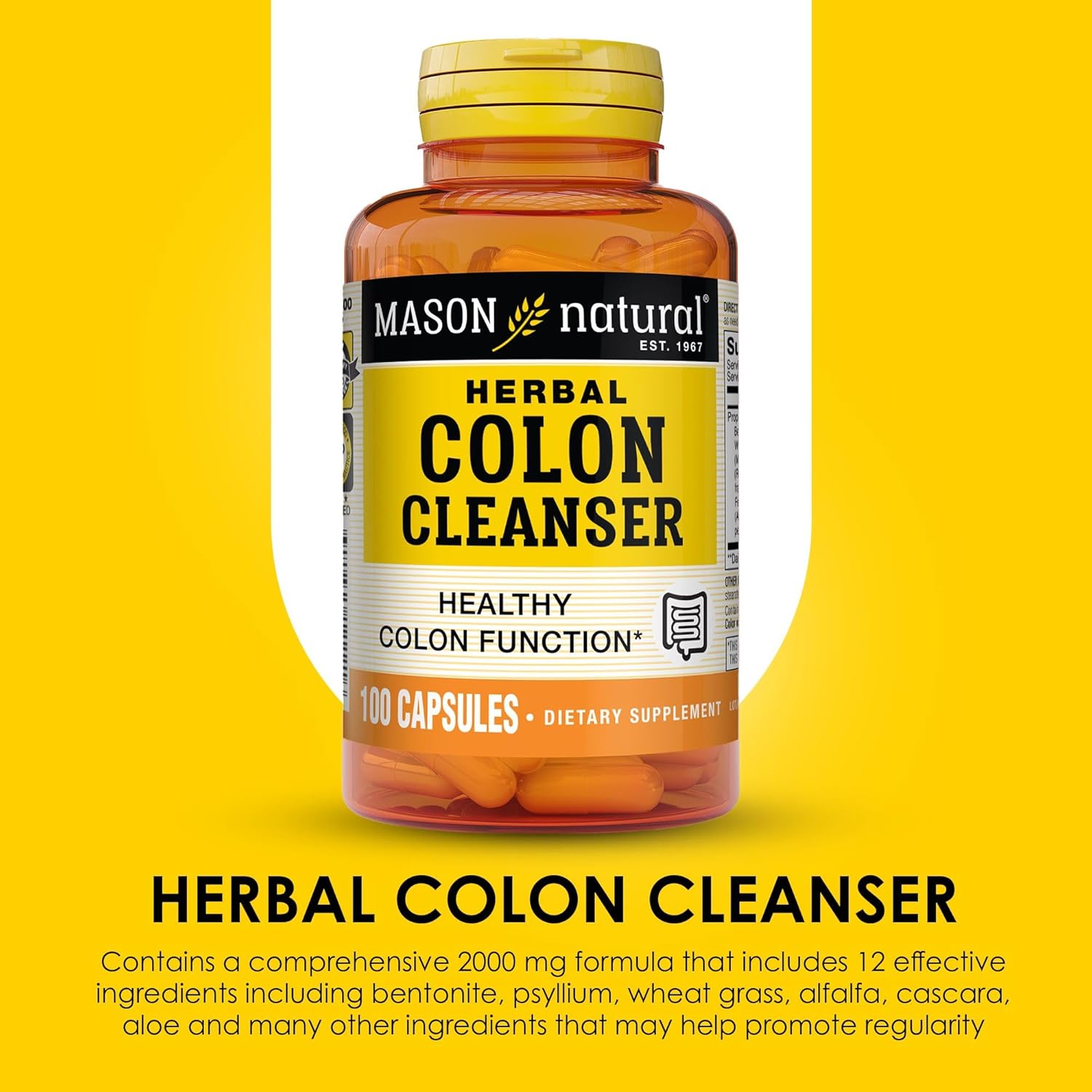 MASON NATURAL Herbal Colon Cleanser - 300 Day Supply, Dietary Supplement for Digestive Health - Soluble Fibers, Probiotics, Herbs - 3 Pack
