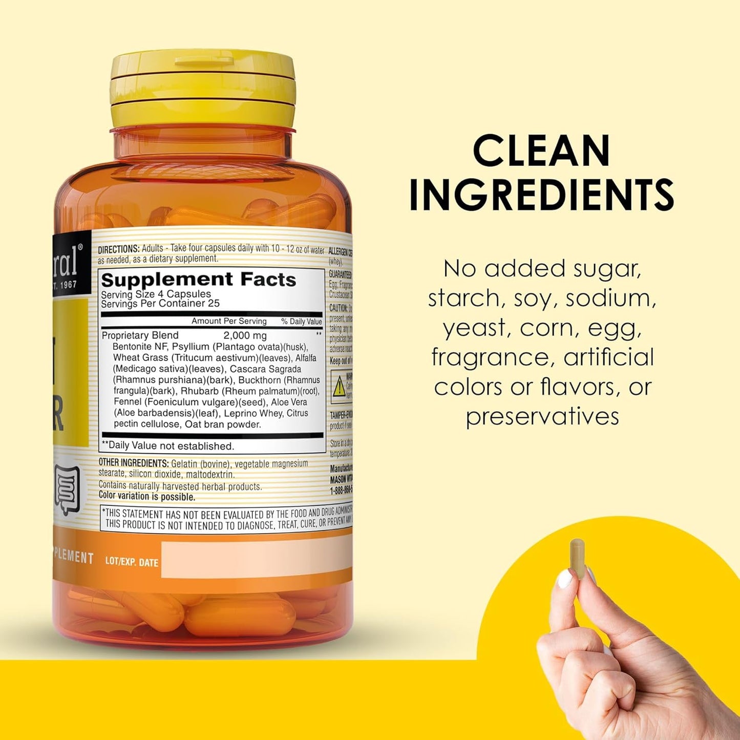 MASON NATURAL Herbal Colon Cleanser - 300 Day Supply, Dietary Supplement for Digestive Health - Soluble Fibers, Probiotics, Herbs - 3 Pack