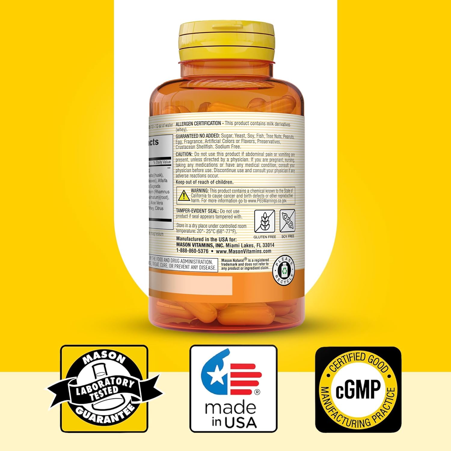 MASON NATURAL Herbal Colon Cleanser - 300 Day Supply, Dietary Supplement for Digestive Health - Soluble Fibers, Probiotics, Herbs - 3 Pack